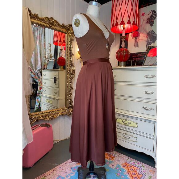 vintage 1970s rust wrap skirt 70s dancewear s/m tie waist bronze disco boho - Picture 3 of 8